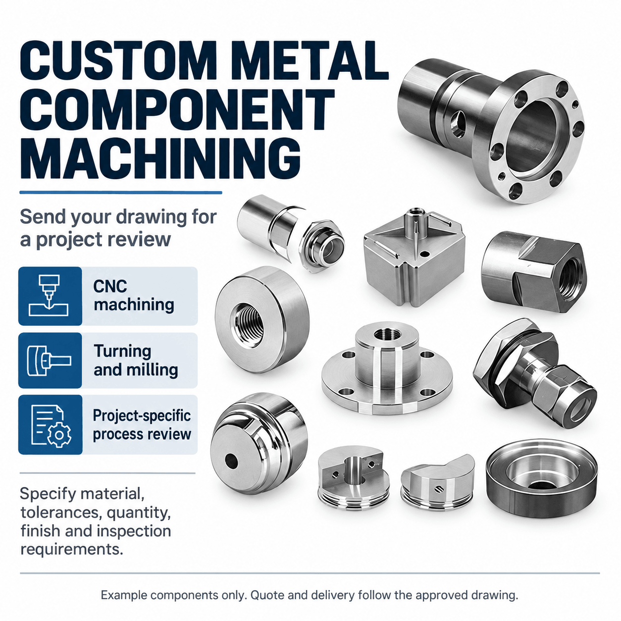 Custom Metal Component Machining to Your Drawing — English reference illustration