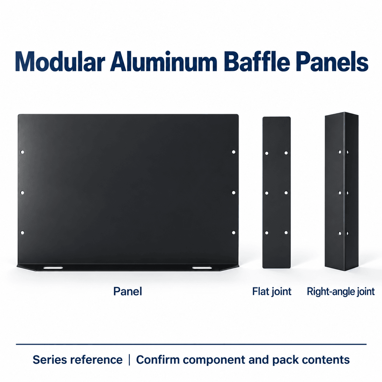 Black Anodized Baffle Panels and Joining Components — English reference illustration
