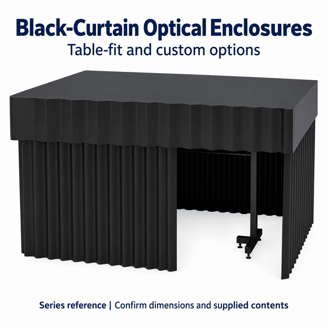 Black-Curtain Enclosures for Optical Tables — English reference illustration