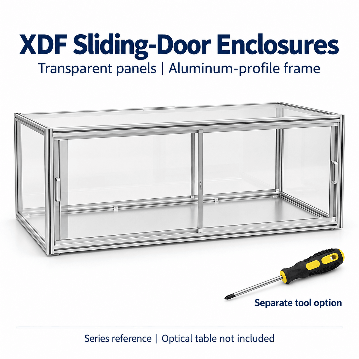 XDF Transparent Sliding-Door Experiment Enclosures — English reference illustration