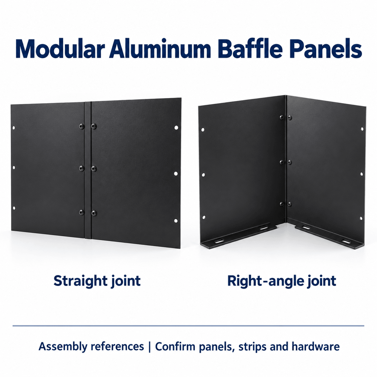 Modular Aluminum Baffle Panels and Joining Strips — English reference illustration