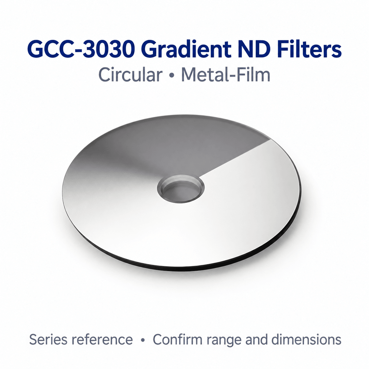 GCC-3030 Circular Metal-Film Gradient ND Filters — English reference illustration