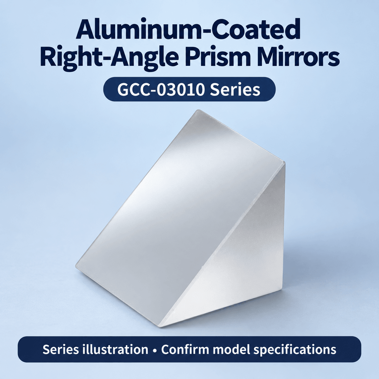 GCC-03010 Series Aluminum-Coated Right-Angle Prism Mirrors — English reference illustration