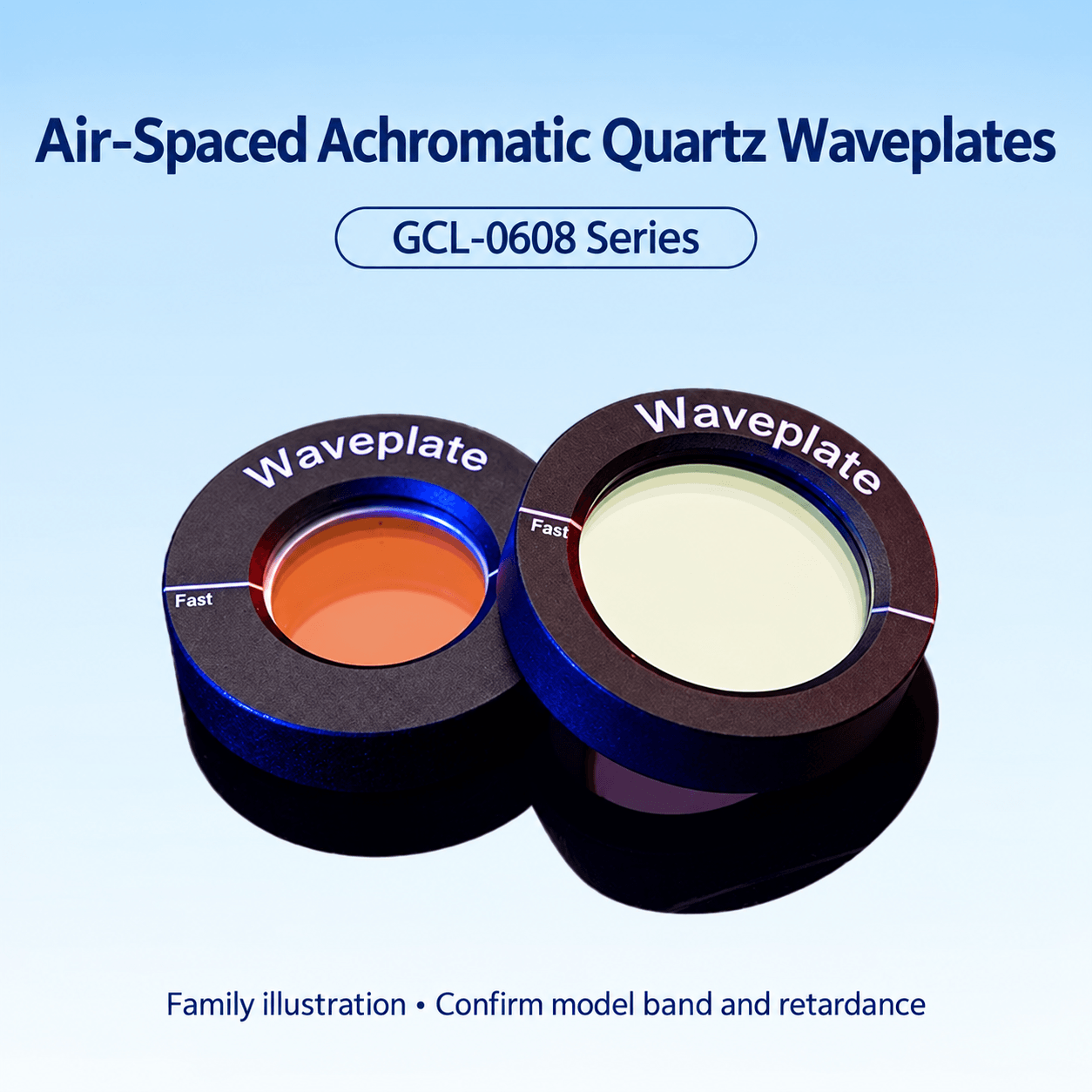 GCL-0608 Air-Spaced Achromatic Quartz Waveplates — English reference illustration