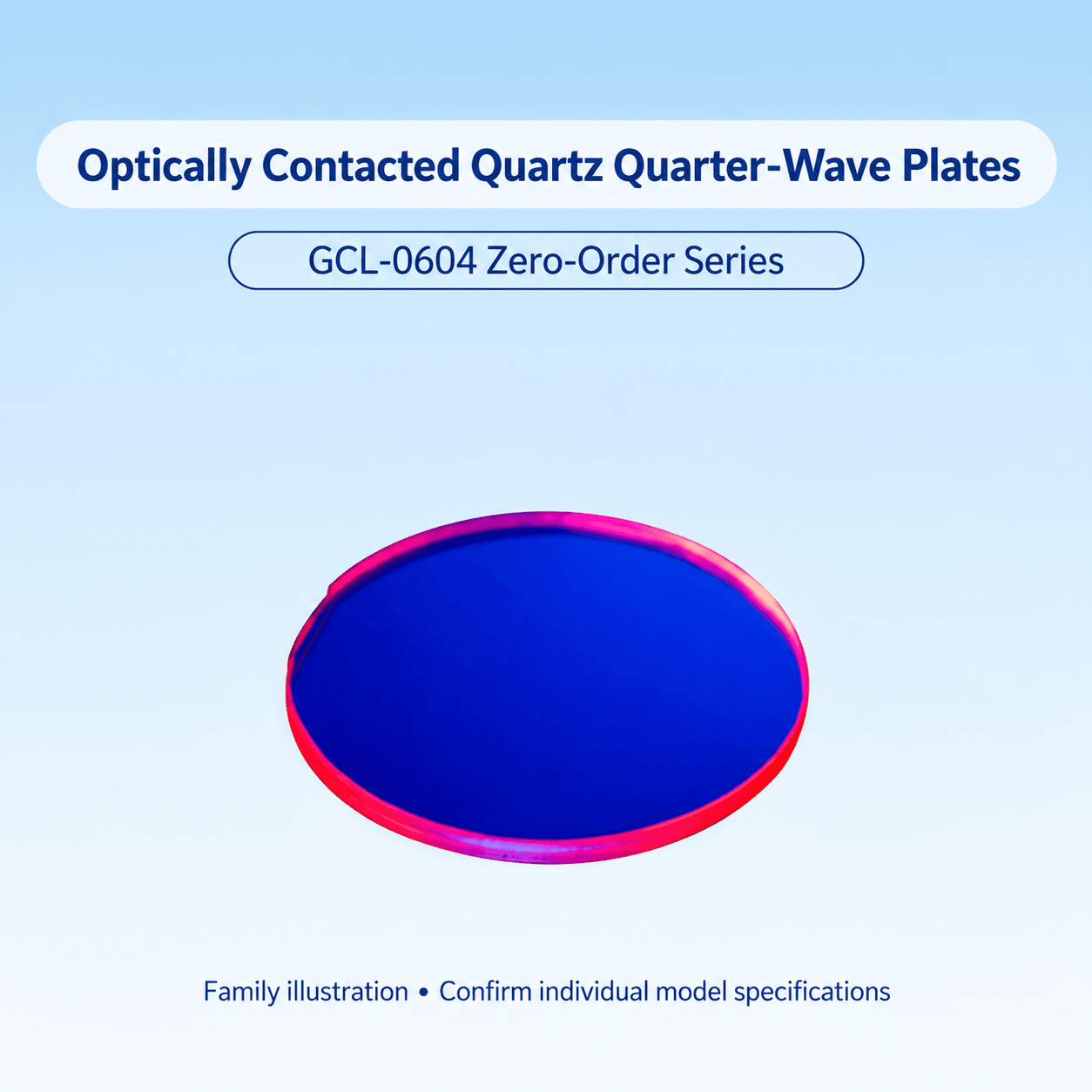 GCL-0604 Optically Contacted Quartz Zero-Order Quarter-Wave Plates — English reference illustration