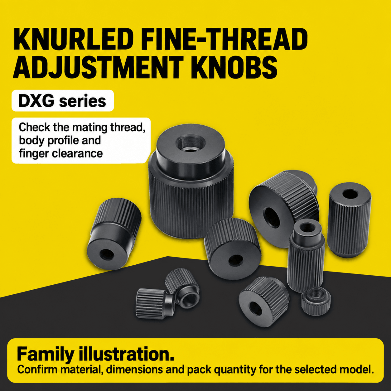 DXG Knurled Fine-Thread Adjustment Knobs — English reference illustration