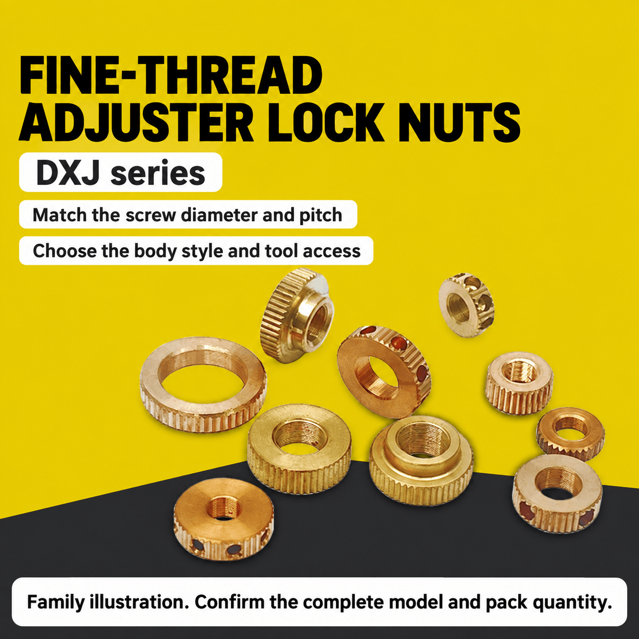 DXJ Fine-Thread Adjuster Lock Nuts — English reference illustration