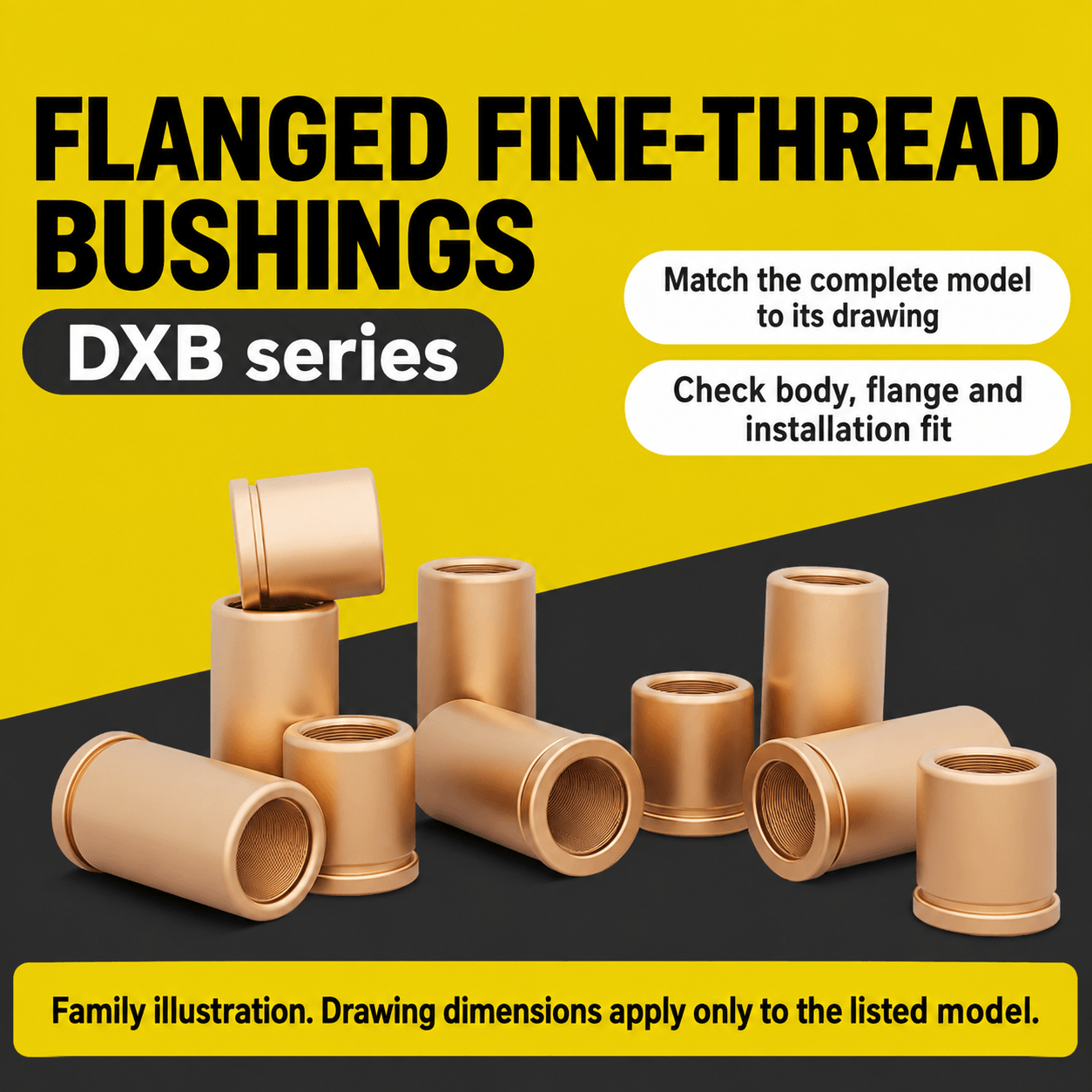 DXB Flanged Fine-Thread Adjuster Bushings — English reference illustration