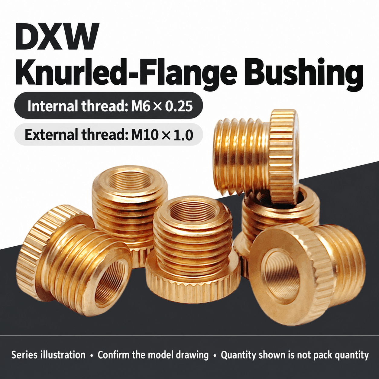 DXW-0625-M1010 Knurled-Flange Threaded Bushing — English reference illustration