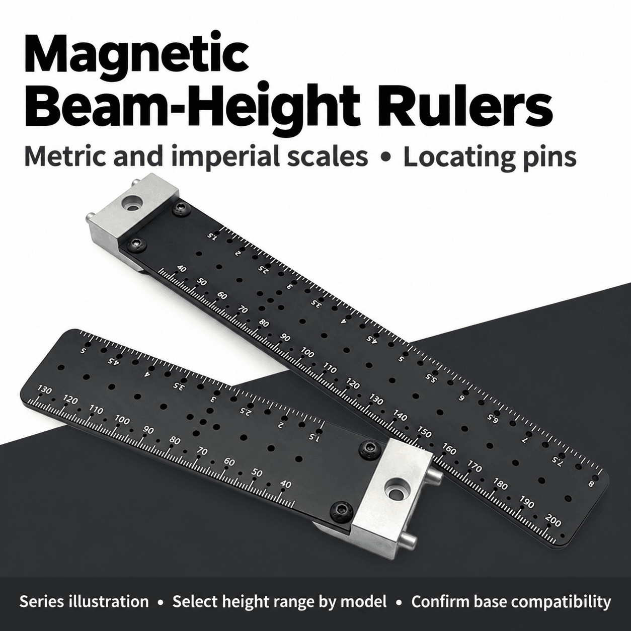 Magnetic Metric/Imperial Beam-Height Rulers — English reference illustration
