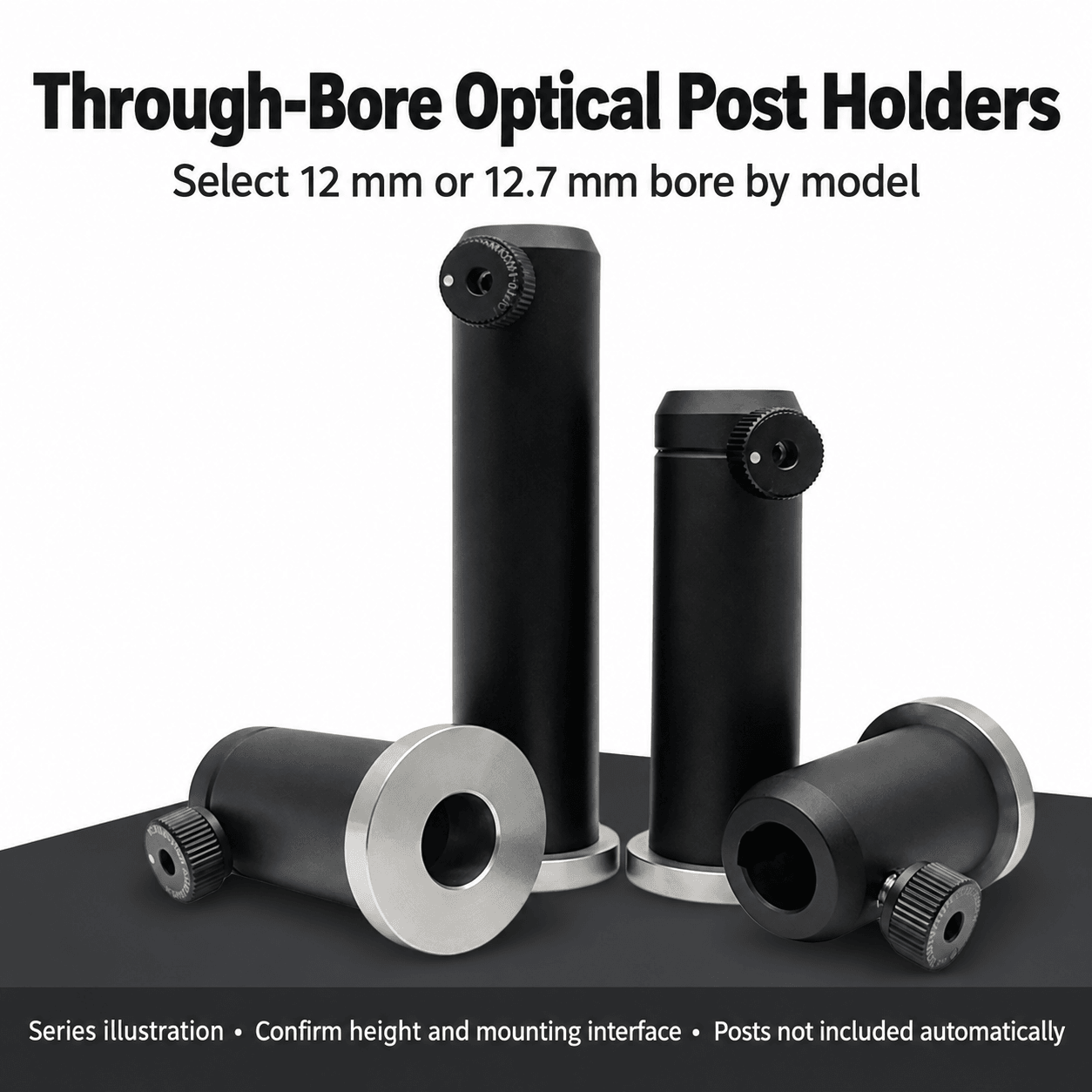 ZGW Through-Bore Optical Post Holders — English reference illustration