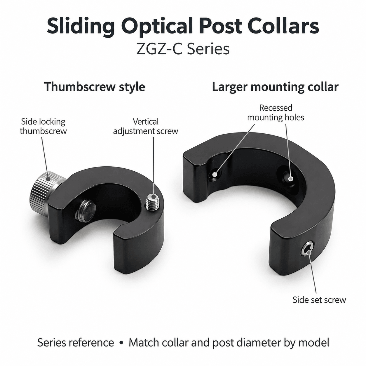 ZGZ-C Sliding Optical Post Collars — English reference illustration