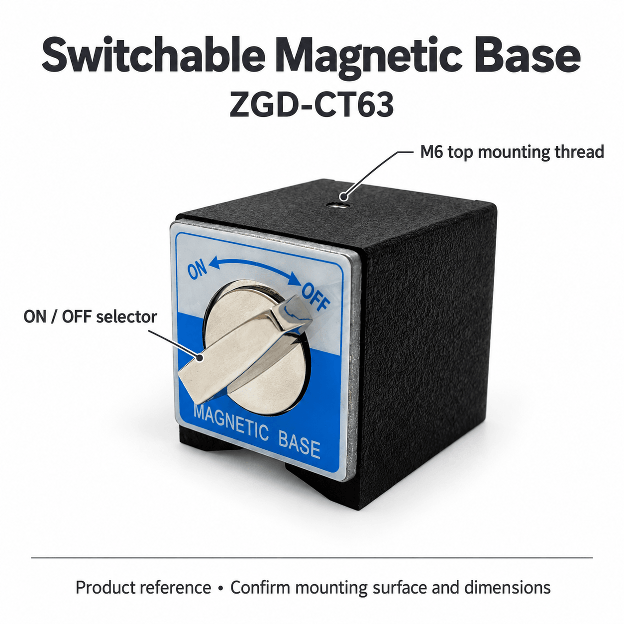 ZGD-CT63 Switchable Magnetic Base — English reference illustration