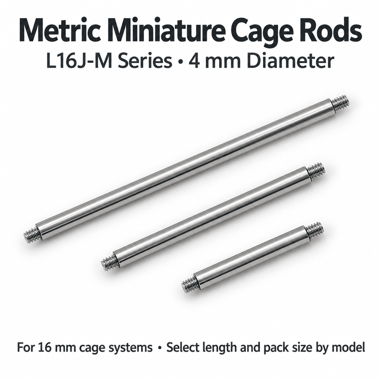 L16J-M Metric Cage Assembly Rods for 16 mm Systems — English reference illustration