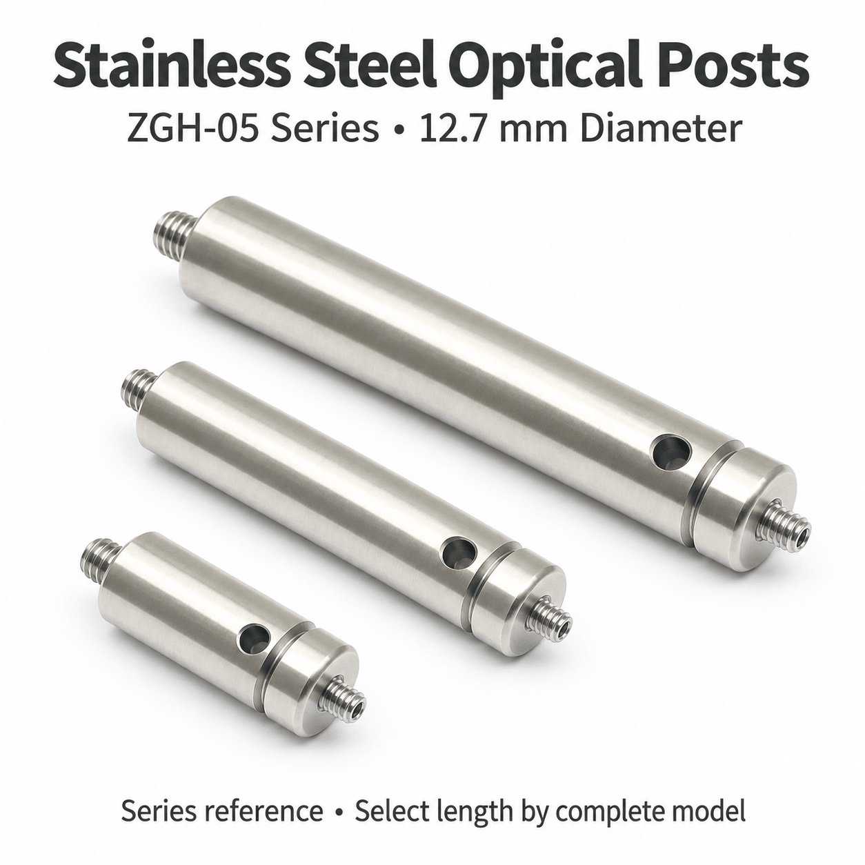 ZGH-05 12.7 mm Stainless Steel Optical Posts — English reference illustration