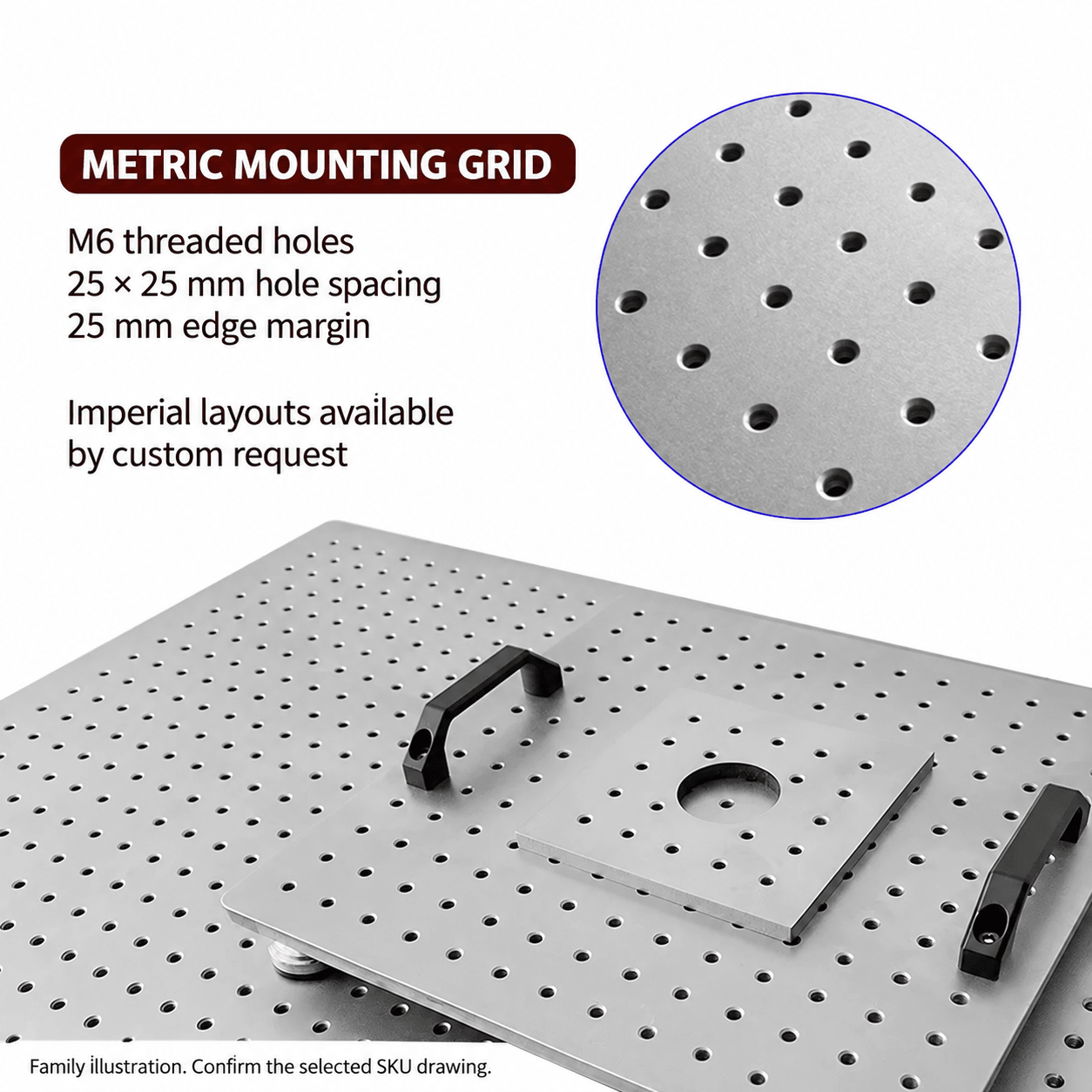430 Series Magnetic Stainless Steel Optical Breadboards, 10 mm — English reference illustration