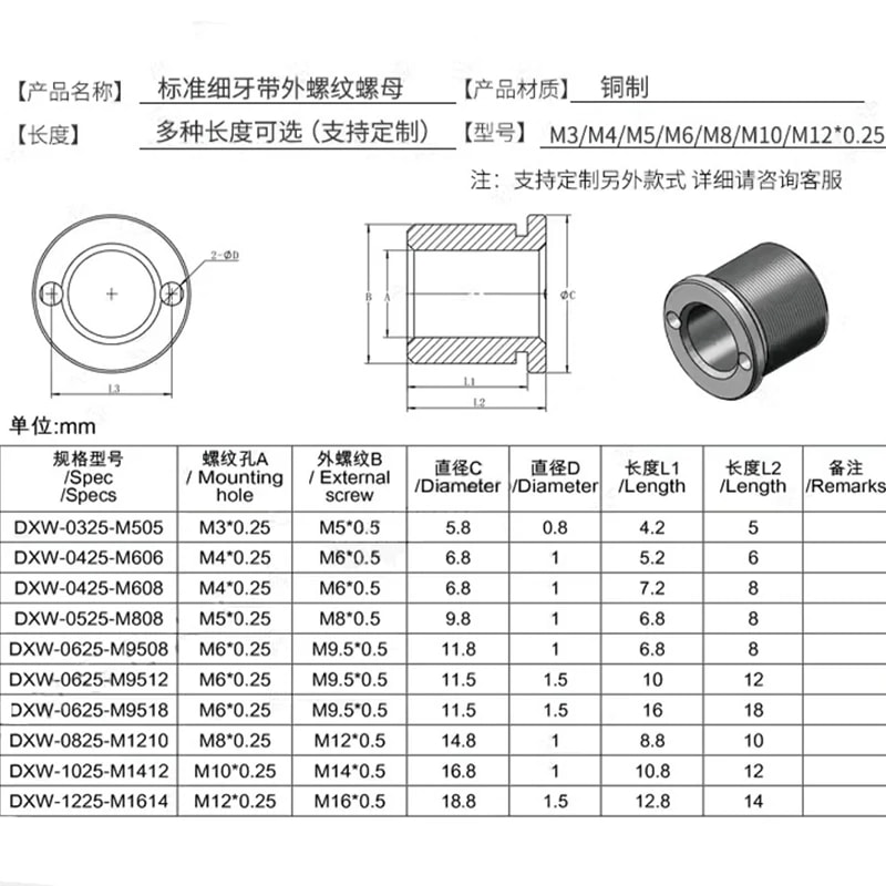 DXW 系列光学调节外螺纹铜套来源图片 2