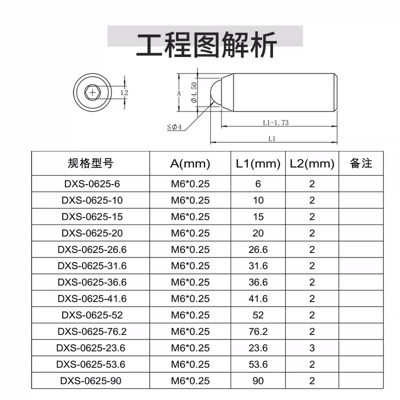 DXS 系列 M6 × 0.25 细牙调节螺钉来源图片 2