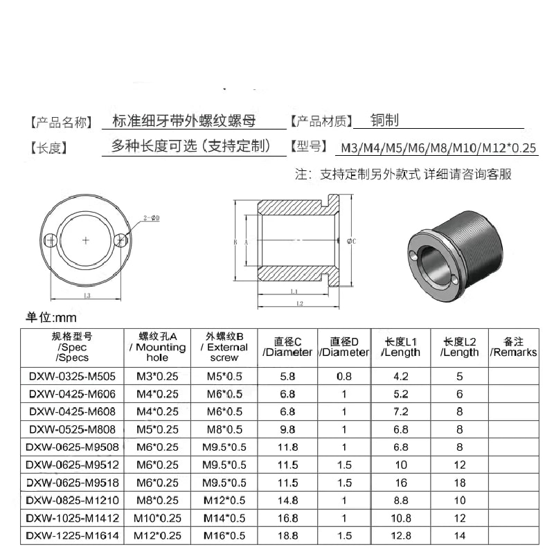 DXW 系列带外螺纹铜衬套来源图片 2