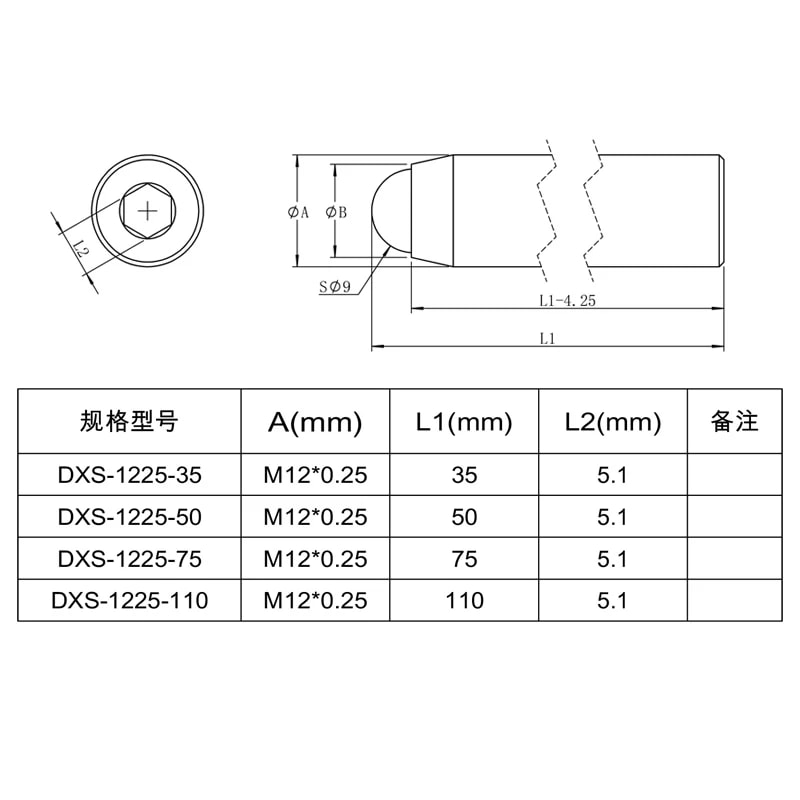 DXS 系列 M12 × 0.25 细牙调节螺钉来源图片 2